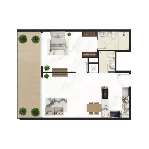 Plattegrond van 1 slaapkamer in Courtyard One