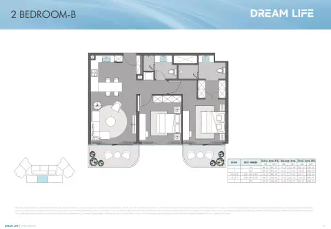 Plattegrond van 2 slaapkamers in Dreamlife Residences