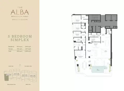 Plattegrond van 3 slaapkamers in The Alba Residences Dorchester Collection