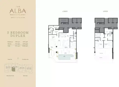 Plattegrond van 3 slaapkamers in The Alba Residences Dorchester Collection