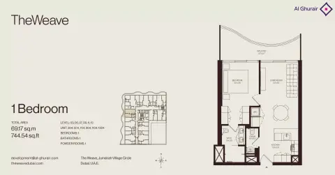 Plattegrond van 1 slaapkamer in The Weave