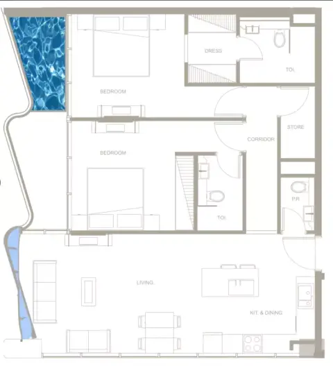 Plattegrond van 2 slaapkamers in Iluka