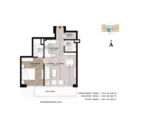 Plattegrond van 1 slaapkamer in Repose Residence