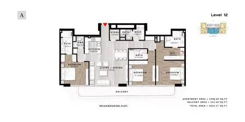 Plattegrond van 3 slaapkamers in Repose Residence