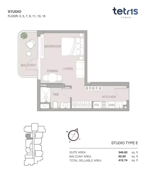 Plattegrond van Studio in Tetris Tower