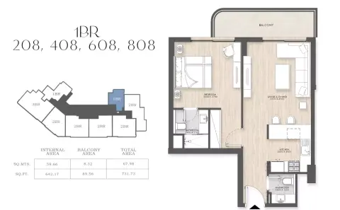 Plattegrond van 1 slaapkamer in Capital Horizon Terraces