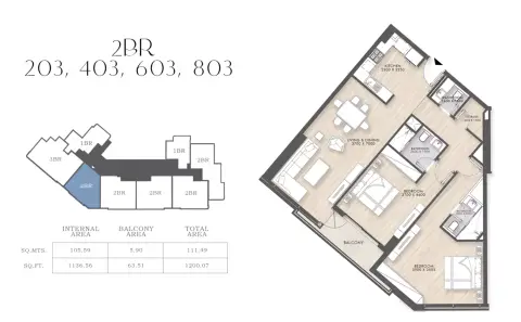 Plattegrond van 2 slaapkamers in Capital Horizon Terraces