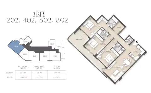 Plattegrond van 3 slaapkamers in Capital Horizon Terraces