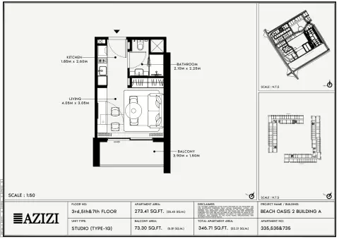 Plattegrond van Studio in Beach Oasis Phase 2 By Azizi