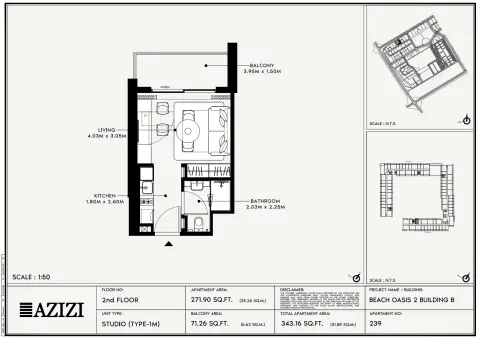 Plattegrond van Studio in Beach Oasis Phase 2 By Azizi