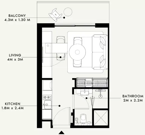 Plattegrond van Studio in Azizi Milan 55