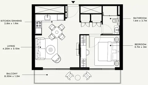 Plattegrond van 1 slaapkamer in Azizi Milan 55