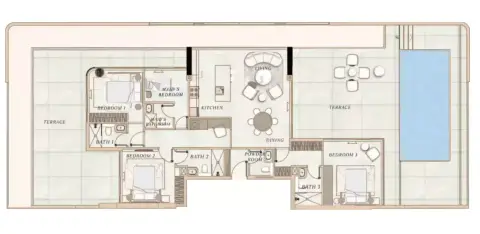 Plattegrond van 3 slaapkamers in La Vue Residence