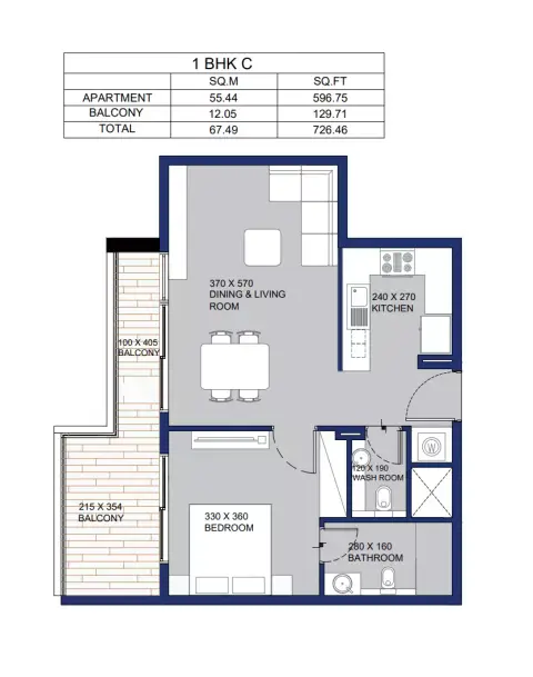 Plattegrond van 1 slaapkamer in Garnet by Siroya