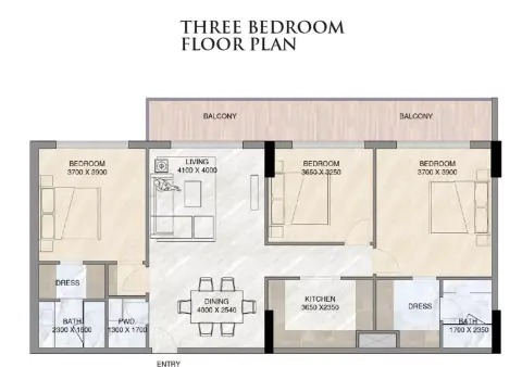 Plattegrond van 3 slaapkamers in Sunbliss Residence