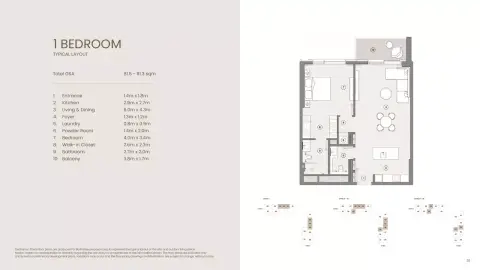 Plattegrond van 1 slaapkamer in Tara Park