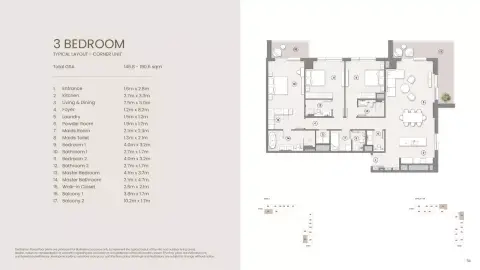 Plattegrond van 3 slaapkamers in Tara Park