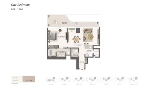 Plattegrond van 1 slaapkamer in Jumeirah Residences