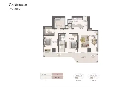 Plattegrond van 2 slaapkamers in Jumeirah Residences