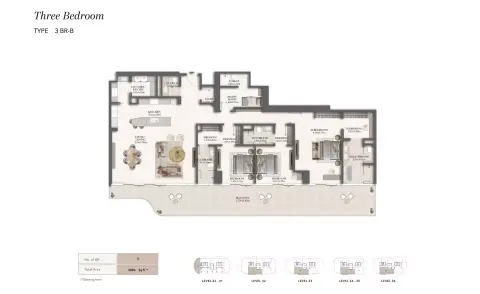 Plattegrond van 3 slaapkamers in Jumeirah Residences