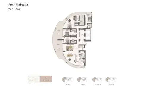 Plattegrond van 4 slaapkamers in Jumeirah Residences