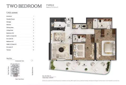 Plattegrond van 2 slaapkamers in Stellar by Elie Saab
