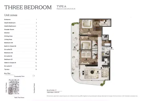 Plattegrond van 3 slaapkamers in Stellar by Elie Saab