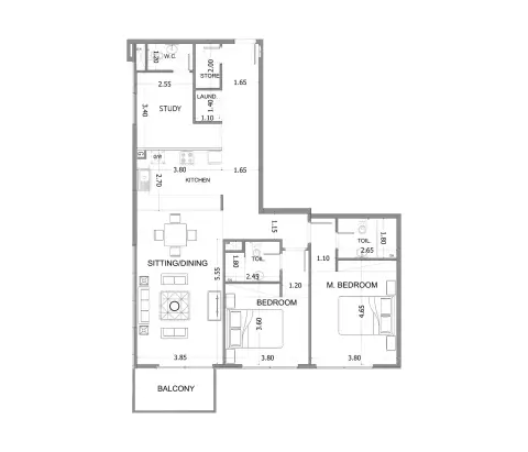 Plattegrond van 2 slaapkamers in Mayas Sea View