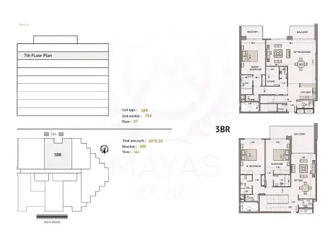 Plattegrond van 3 slaapkamers in Mayas Sea View