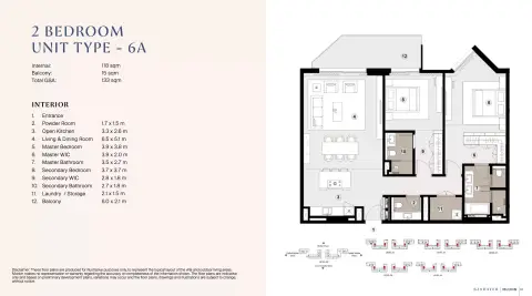 Plattegrond van 2 slaapkamers in Bashayer Residences
