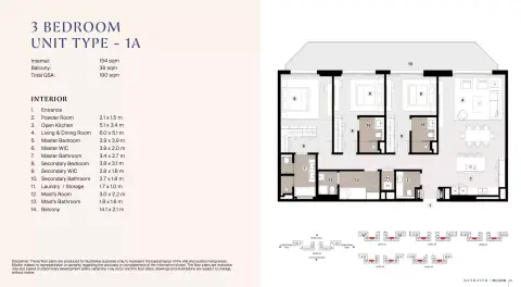 Plattegrond van 3 slaapkamers in Bashayer Residences