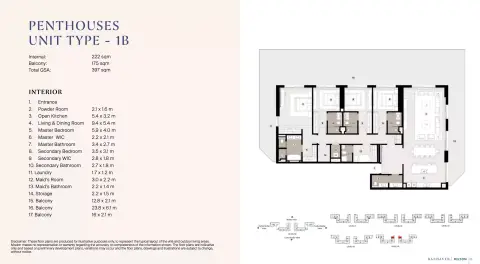 Plattegrond van 4 slaapkamers in Bashayer Residences