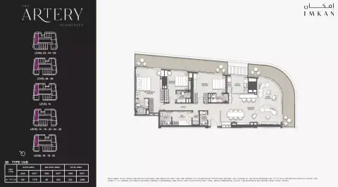 Plattegrond van 3 slaapkamers in The Artery Residences