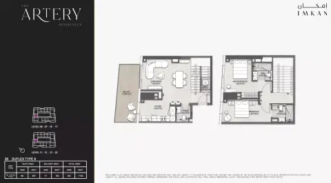 Plattegrond van 2 slaapkamers in The Artery Residences
