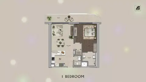 Plattegrond van 1 slaapkamer in Yas Park Place