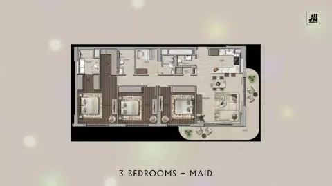 Plattegrond van 3 slaapkamers in Yas Park Place