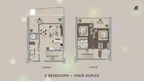 Plattegrond van 2 slaapkamers in Yas Park Place