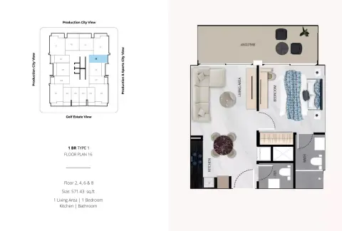 Plattegrond van 1 slaapkamer in Vista Verde