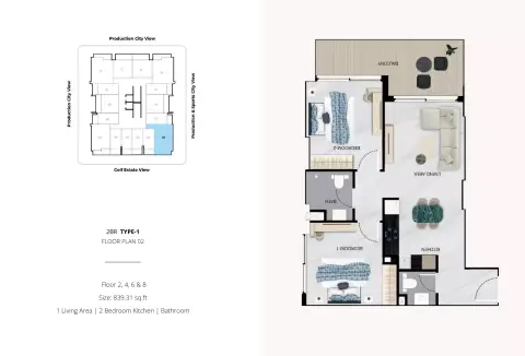 Plattegrond van 2 slaapkamers in Vista Verde