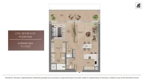 Plattegrond van 1 slaapkamer in The Row Saadiyat