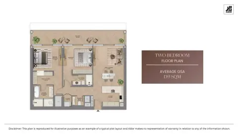 Plattegrond van 2 slaapkamers in The Row Saadiyat