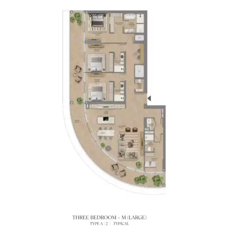 Plattegrond van 3 slaapkamers in The Row Saadiyat