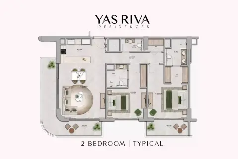 Plattegrond van 2 slaapkamers in Yas Riva