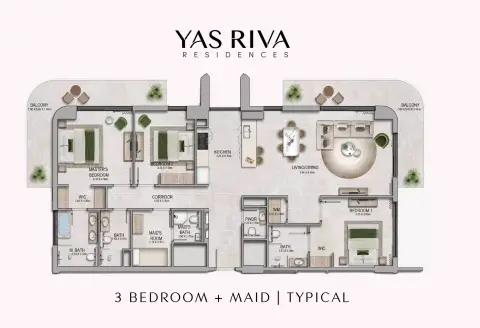 Plattegrond van 3 slaapkamers in Yas Riva