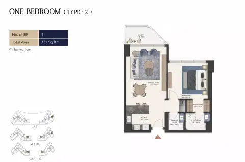 Plattegrond van 1 slaapkamer in Seamont Autograph Collection Residences