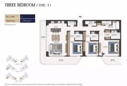 Plattegrond van 3 slaapkamers in Seamont Autograph Collection Residences