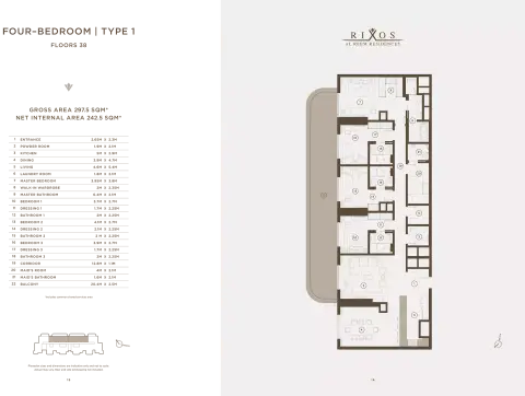 Plattegrond van 4 slaapkamers in Rixos Al Reem Residences