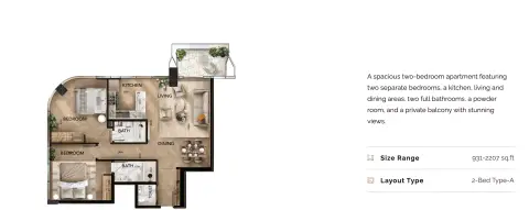 Plattegrond van 2 slaapkamers in Radiant Bridges
