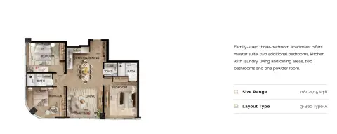 Plattegrond van 3 slaapkamers in Radiant Bridges