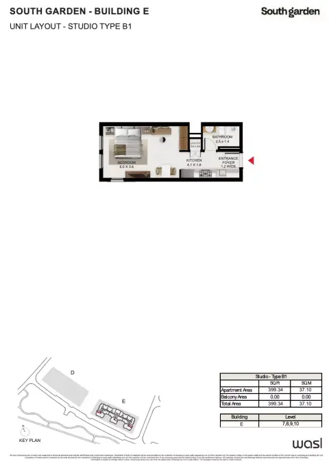 Plattegrond van Studio in South Garden E